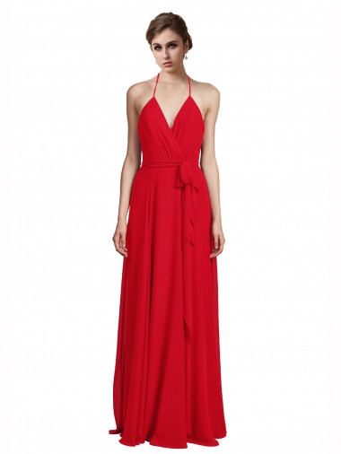 V-Neck Long Chiffon Red Sleeveless Bridesmaid Dress Darwin