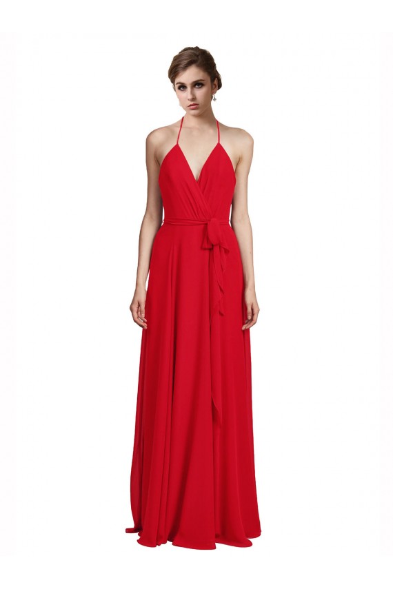 V-Neck Long Chiffon Red Sleeveless Bridesmaid Dress Darwin