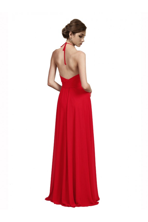 V-Neck Long Chiffon Red Sleeveless Bridesmaid Dress Darwin