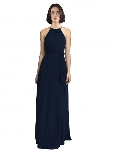 High Neck Long Chiffon Dark Navy Sleeveless Evening Gowns / Bridesmaid Dresses Darwin