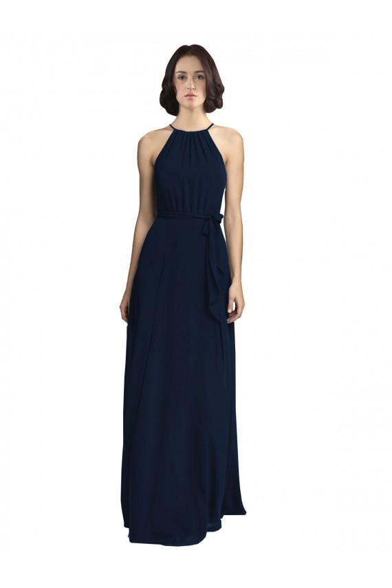 High Neck Long Chiffon Dark Navy Sleeveless Evening Gowns / Bridesmaid Dresses Darwin