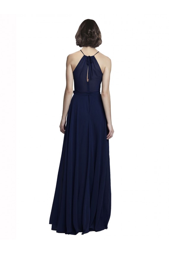 High Neck Long Chiffon Dark Navy Sleeveless Evening Gowns / Bridesmaid Dresses Darwin