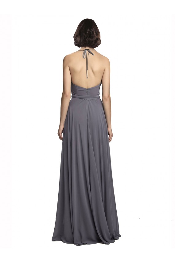 Halter Neck Long Soft Chiffon Slate Grey Sleeveless Bridesmaid Dress Darwin