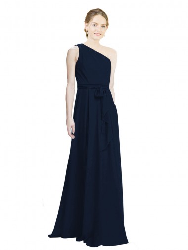 One Shoulder Long Chiffon Dark Navy Sleeveless Bridesmaid Dress / Evening Dress Darwin