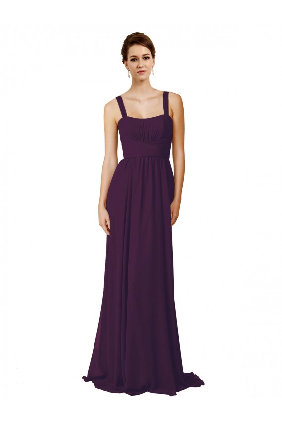 Spaghetti Straps Sweep Train Soft Chiffon Grape Sleeveless Bridesmaid Dress Darwin