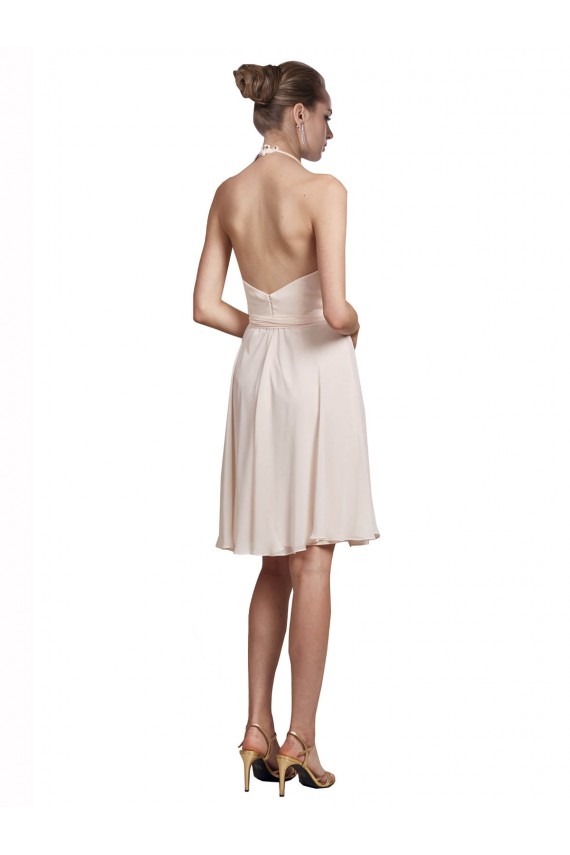 V-Neck Knee Length Soft Chiffon Cream Pink Sleeveless Bridesmaid Dress Darwin