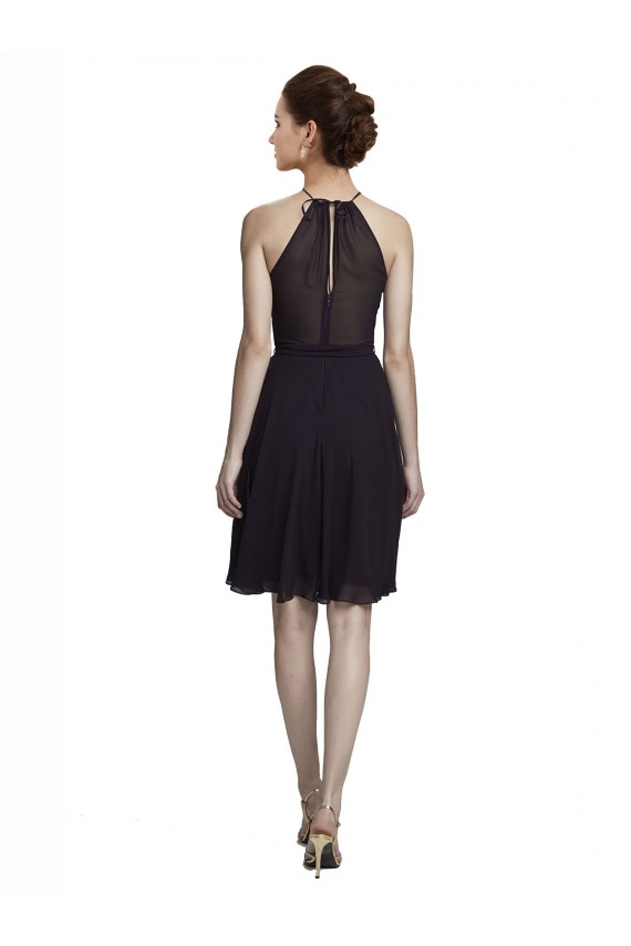 High Neck Knee Length Soft Chiffon Grape Sleeveless Bridesmaid Dress Darwin