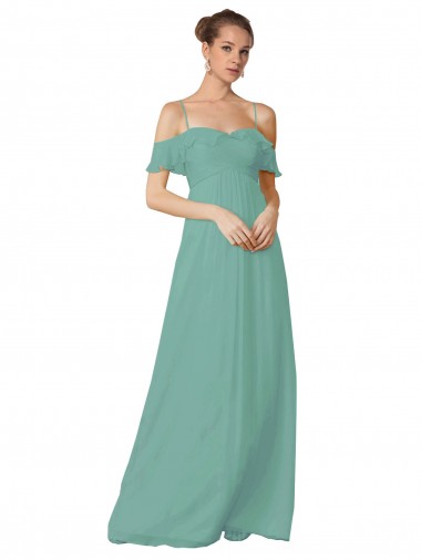 Spaghetti Straps Long Soft Chiffon Seaside Flutter Sleeves Bridesmaid Dress Darwin