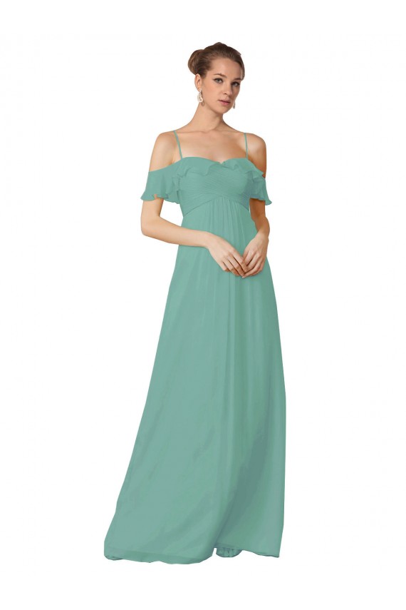 Spaghetti Straps Long Soft Chiffon Seaside Flutter Sleeves Bridesmaid Dress Darwin