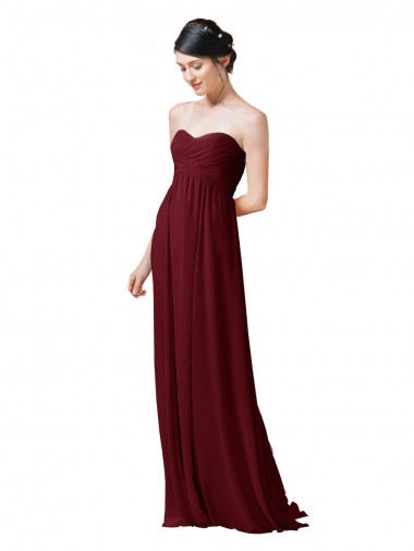 Strapless Long Soft Chiffon Burgundy Sleeveless Bridesmaid Dresses Darwin
