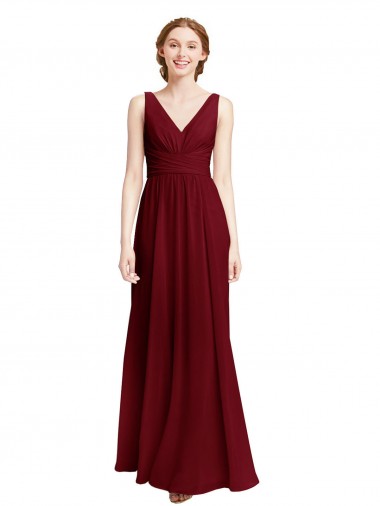 V-Neck Long Chiffon Burgundy Sleeveless Bridesmaid Dress / Evening Gowns Darwin