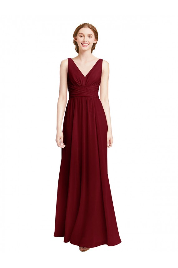 V-Neck Long Chiffon Burgundy Sleeveless Bridesmaid Dress / Evening Gowns Darwin