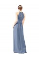High Neck Long Soft Chiffon Dusty Blue Sleeveless Bridesmaid Dress Darwin