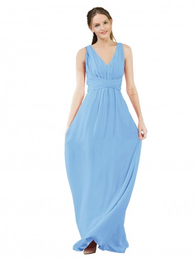 V-Neck Long Soft Chiffon Periwinkle A-Line Sleeveless Bridesmaid Dress Darwin