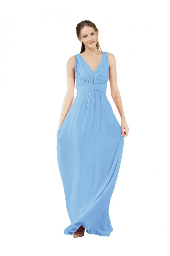 V-Neck Long Soft Chiffon Periwinkle A-Line Sleeveless Bridesmaid Dress Darwin