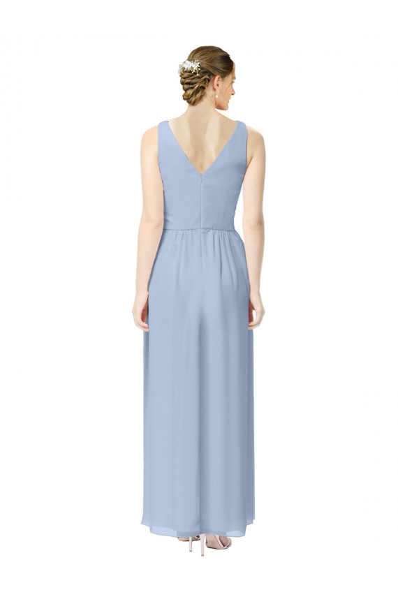 V-Neck Long Soft Chiffon Periwinkle A-Line Sleeveless Bridesmaid Dress Darwin
