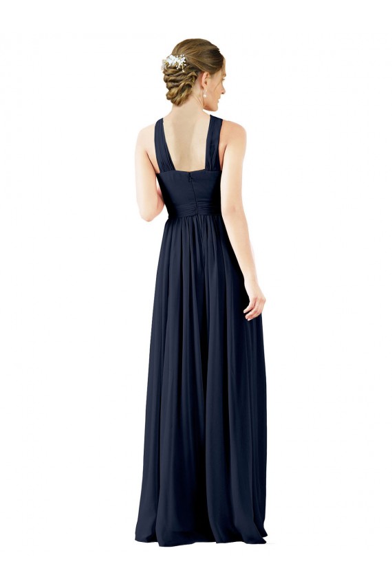 V-Neck Long Chiffon Dark Navy Sleeveless Bridesmaid Gowns Darwin