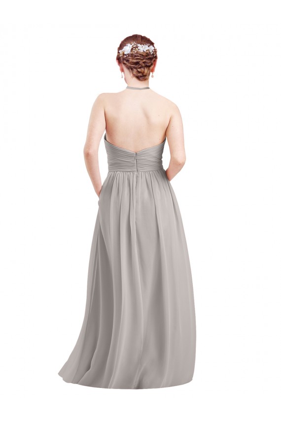 High Neck Long Soft Chiffon Dark Navy Sleeveless Evening Gowns / Bridesmaid Dress Darwin