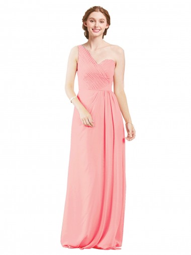 Sweetheart Long Soft Chiffon Salmon Sleeveless Bridal Party Dress Darwin