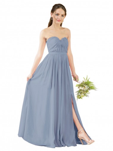 Sweetheart Long Soft Chiffon Dusty Blue Sleeveless Evening Gowns / Bridesmaid Dress Darwin