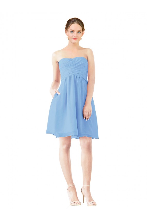 Strapless Knee Length Soft Chiffon Periwinkle Sleeveless Bridesmaid Dress Darwin