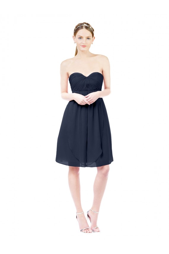 Sweetheart Knee Length Soft Chiffon Dark Navy Sleeveless Bridesmaid Dress Darwin