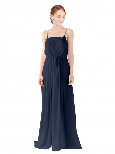 Spaghetti straps Long Chiffon Dark Navy Sleeveless Bridesmaid Dress / Evening Gowns Darwin