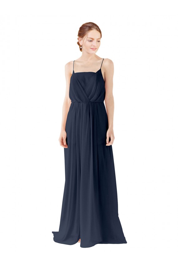 Spaghetti straps Long Chiffon Dark Navy Sleeveless Bridesmaid Dress / Evening Gowns Darwin