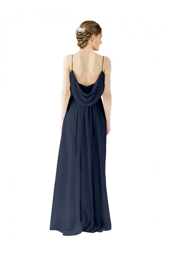 Spaghetti straps Long Chiffon Dark Navy Sleeveless Bridesmaid Dress / Evening Gowns Darwin