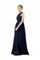 One Shoulder Long Chiffon Dark Navy Sleeveless Bridal Party Dress / Evening Dress Darwin
