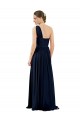 One Shoulder Long Chiffon Dark Navy Sleeveless Bridal Party Dress / Evening Dress Darwin