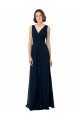 V-Neck Long Chiffon Dark Navy Sleeveless Bridal Party Dress Darwin
