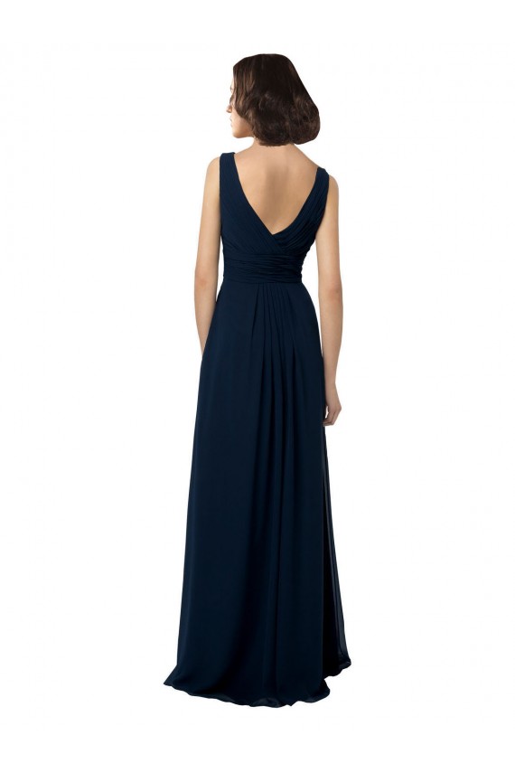 V-Neck Long Chiffon Dark Navy Sleeveless Bridal Party Dress Darwin