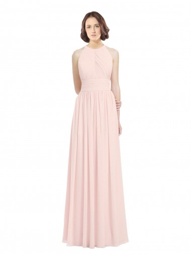 Halter Neck Long Soft Chiffon Pink Sleeveless Bridesmaid Dress Darwin
