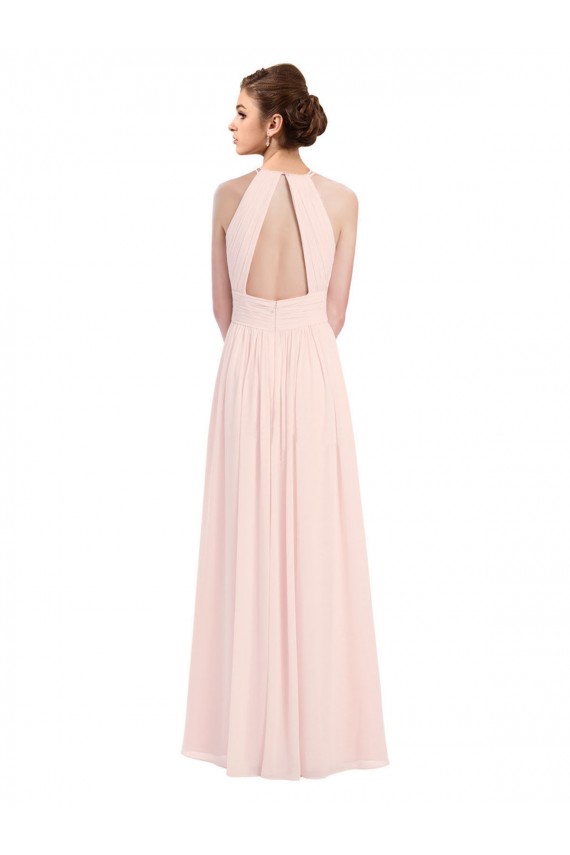 Halter Neck Long Soft Chiffon Pink Sleeveless Bridesmaid Dress Darwin