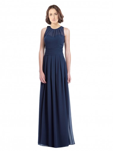 Halter Neck Long Floor Length Chiffon Dark Navy Sleeveless Bridesmaid Dress Darwin