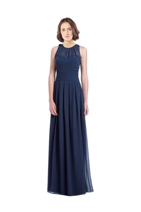 Halter Neck Long Floor Length Chiffon Dark Navy Sleeveless Bridesmaid Dress Darwin