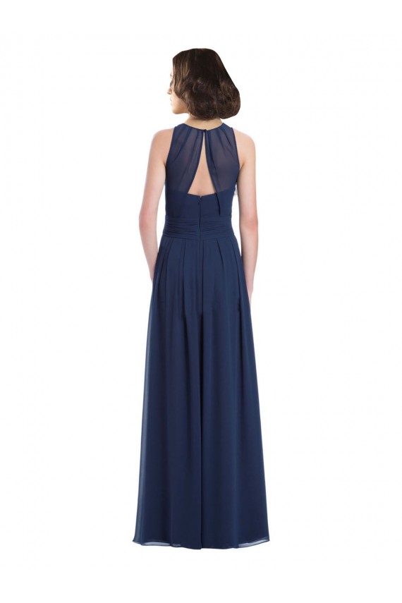 Halter Neck Long Floor Length Chiffon Dark Navy Sleeveless Bridesmaid Dress Darwin