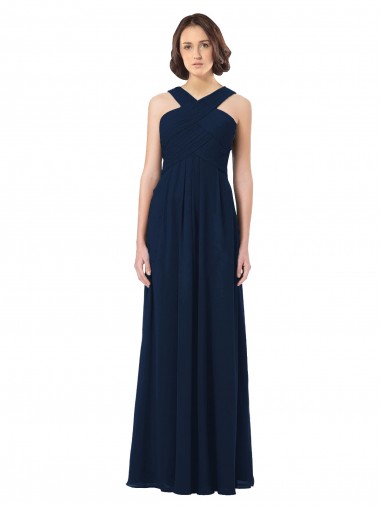 Sweetheart Long Floor Length Chiffon Dark Navy Sleeveless Bridesmaid Dress Darwin