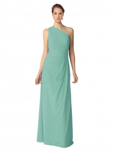 One Shoulder Long Soft Chiffon Jade Sleeveless Bridesmaid Dress Darwin