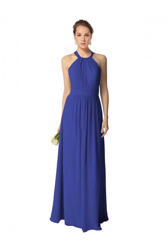 Halter Neck Long Soft Chiffon Royal Blue Sleeveless Evening Dress / Bridesmaid Dress Darwin