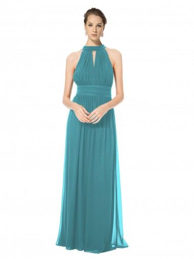 Halter Neck Long Soft Chiffon Hunter Sleeveless Bridesmaid Dress Darwin