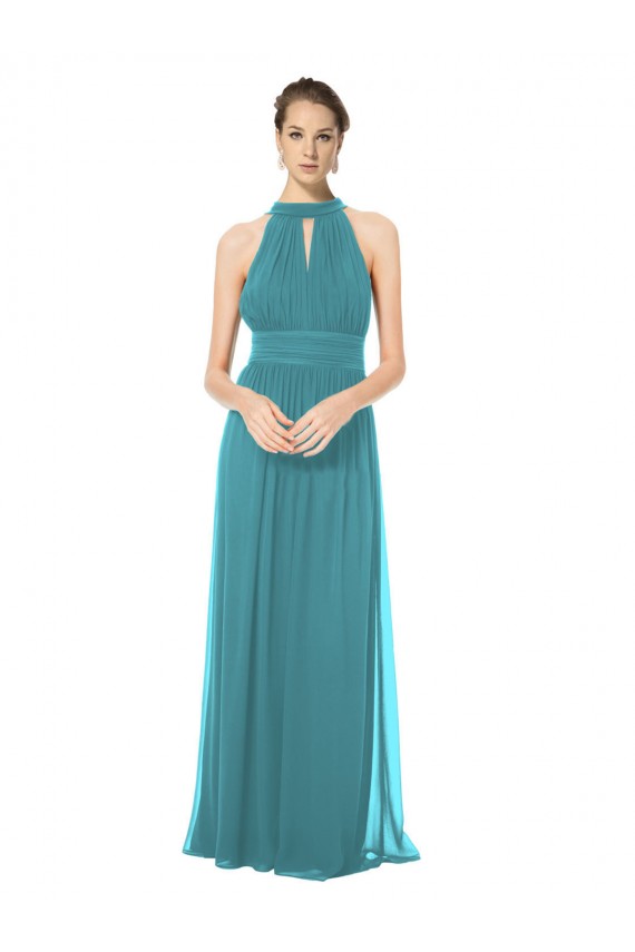 Halter Neck Long Soft Chiffon Hunter Sleeveless Bridesmaid Dress Darwin