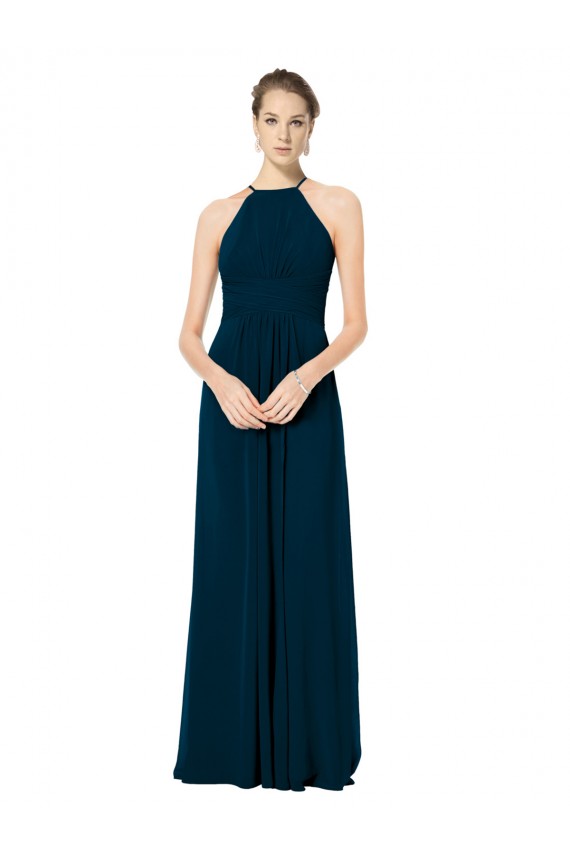 Halter Neck Long Soft Chiffon Midnight Green Sleeveless Bridesmaid Dress Darwin