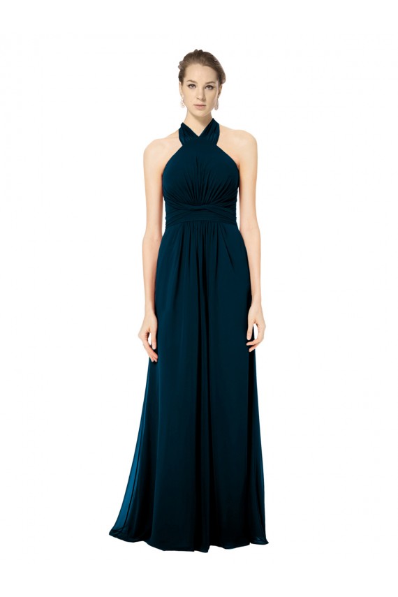 Halter Neck Long Soft Chiffon Midnight Green Sleeveless Formal Dress / Bridesmaid Dress Darwin