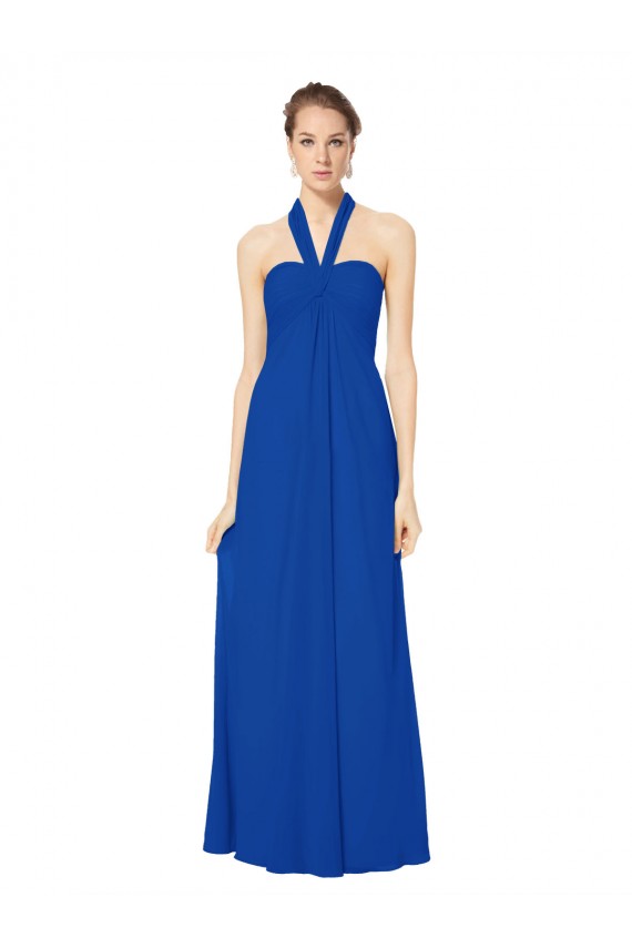 Halter Neck Long Floor Length Chiffon Royal Blue Sleeveless Bridesmaid Dress Darwin