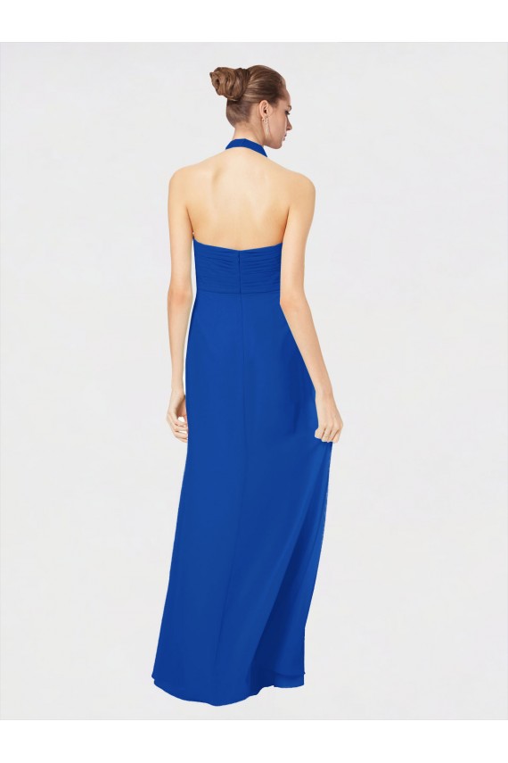Halter Neck Long Floor Length Chiffon Royal Blue Sleeveless Bridesmaid Dress Darwin