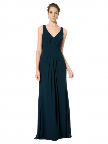 V-Neck Long Soft Chiffon Midnight Green Sleeveless Bridesmaid Dress Darwin