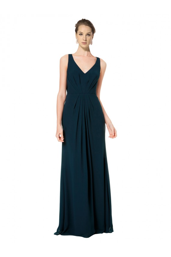 V-Neck Long Soft Chiffon Midnight Green Sleeveless Bridesmaid Dress Darwin