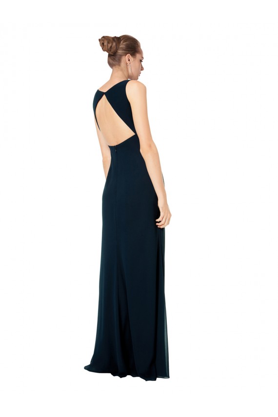 V-Neck Long Soft Chiffon Midnight Green Sleeveless Bridesmaid Dress Darwin